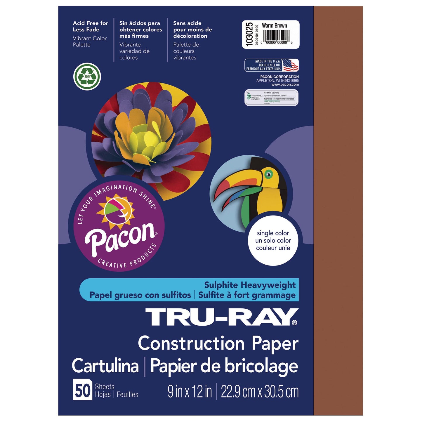 Tru-Ray Construction Paper, 100% Sulphite, 9 x 12, Warm Brown, 50 Sheets [Set of 3]