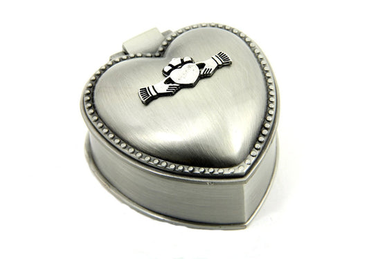 Mullingar Pewter Irish Gift for Women Jewelry Box Claddagh Heart Design 2 1/4 Inches by 1 1/4 Inches Pewter Made in Ireland