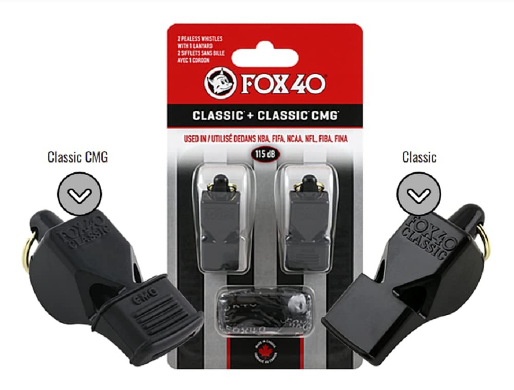 Fox 40 Pealess Whistle 2 Pack/Classic + Classic CMG with 1 Lanyard