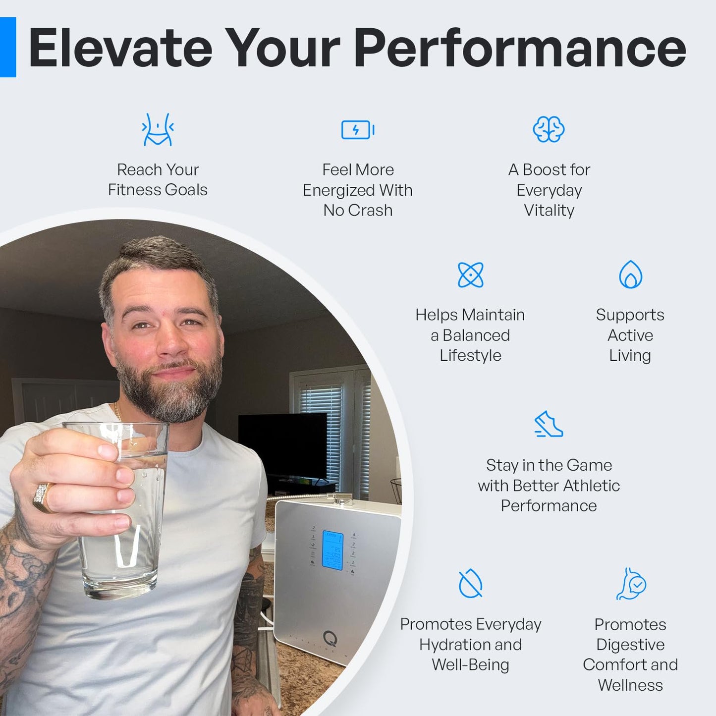 Tyent - Q-Series Water Ionizer - Dual Filtration System - Hydrogen Enhanced Water Purification - Adjustable pH Settings - Backlit Color Touch Panel & Auto-Flow Stop