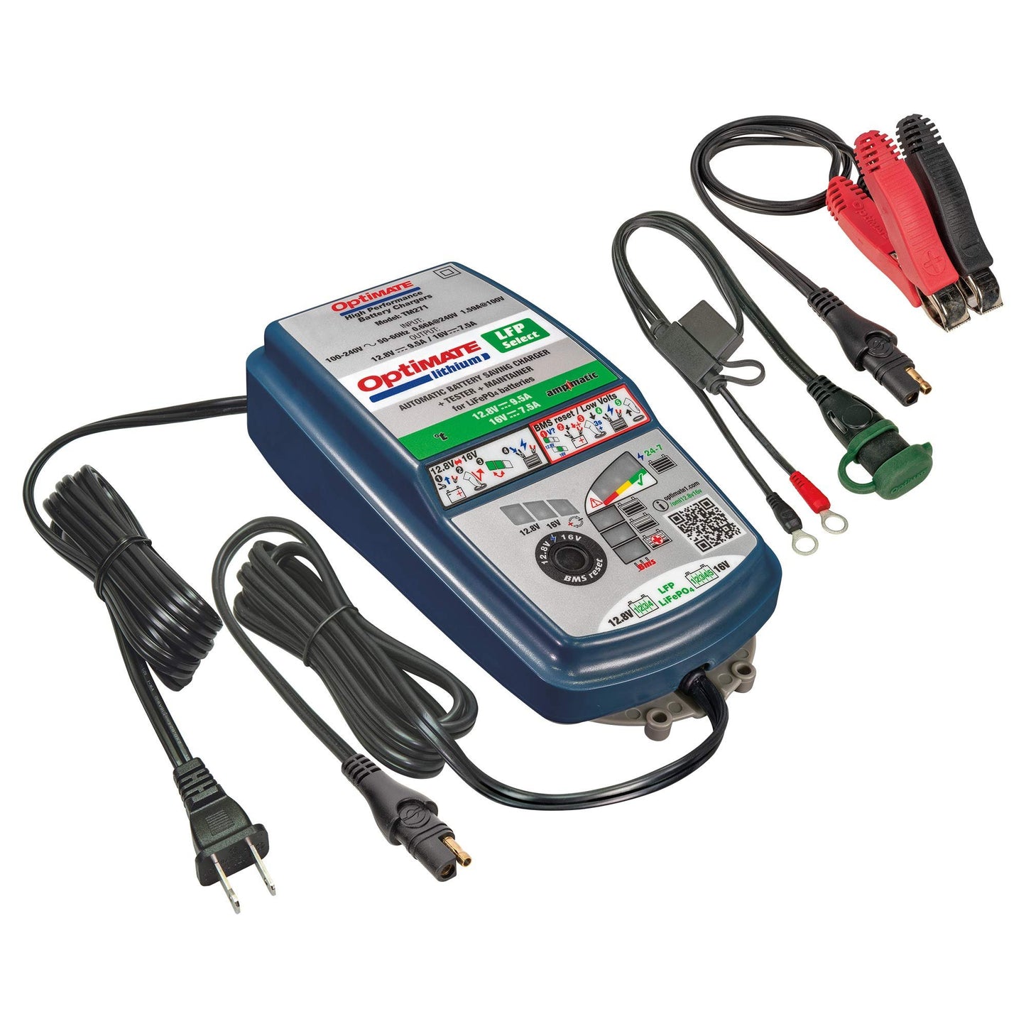 Tecmate OptiMATE TM-271 Lithium 4s 9.5A / 5s 7.5A, 10-step 12.8V / 16V Sealed Battery Saving Charger and Maintainer
