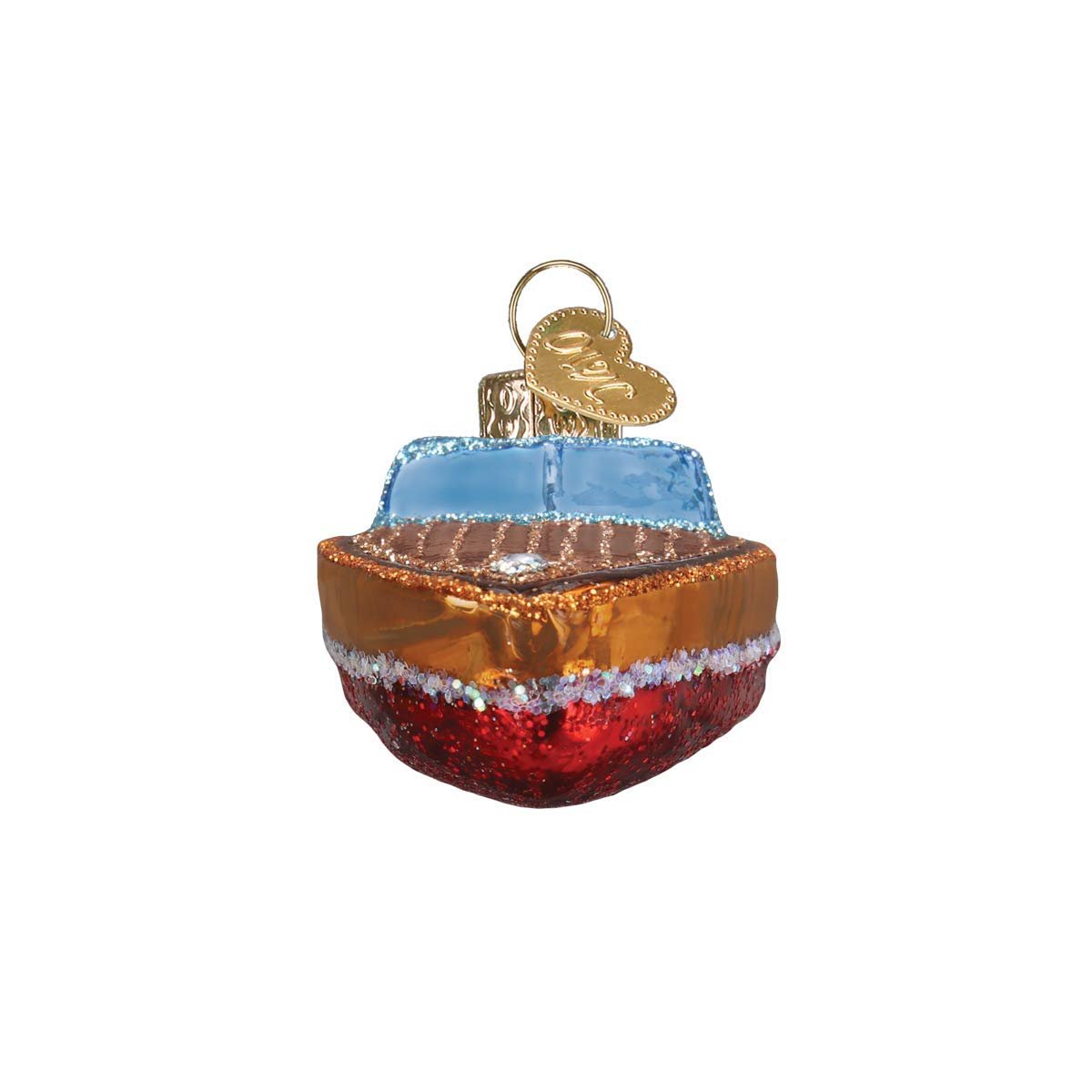 Old World Christmas Classic Wooden Boat Glass Blown Ornaments for Christmas Tree