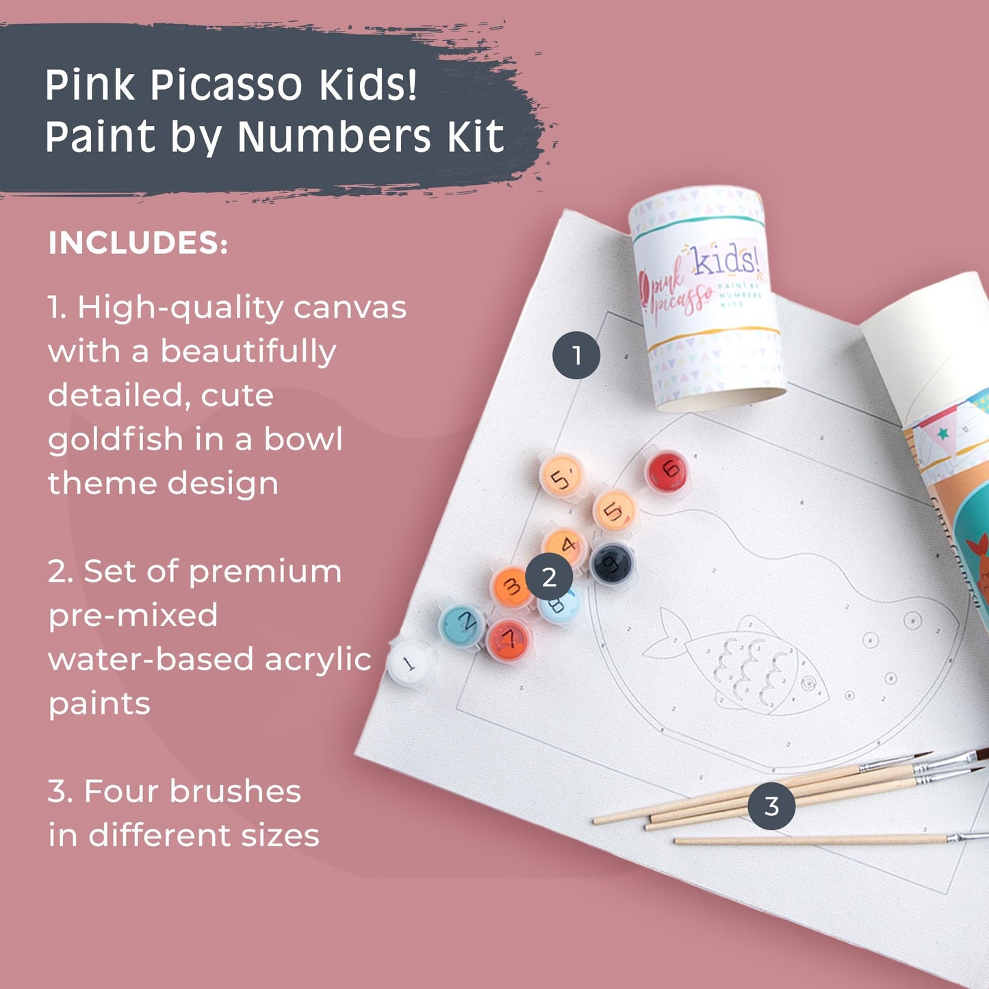 Pink Picasso Kits Paint by Number for Kids | DIY 8x10 Beginner Color by Numbers Canvas Painting Art Kits | Delicious Doughnuts