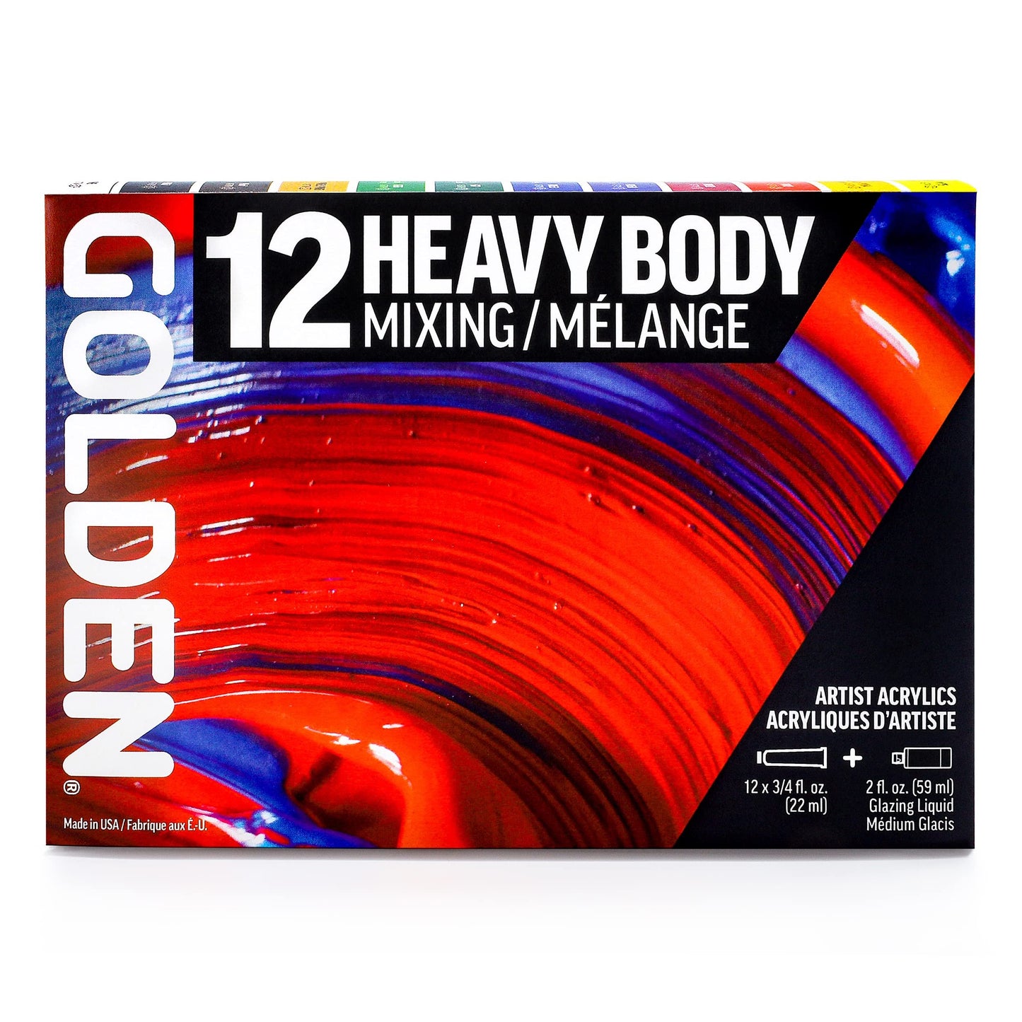 Heavy Body Acrylics by GOLDEN, Mixing Set, 12 Color, Professional Acrylic Paint