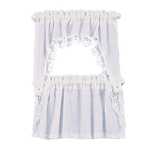 Melody Jane Dollhouse White Curtain & Valance Set on Rails Miniature Window Accessory