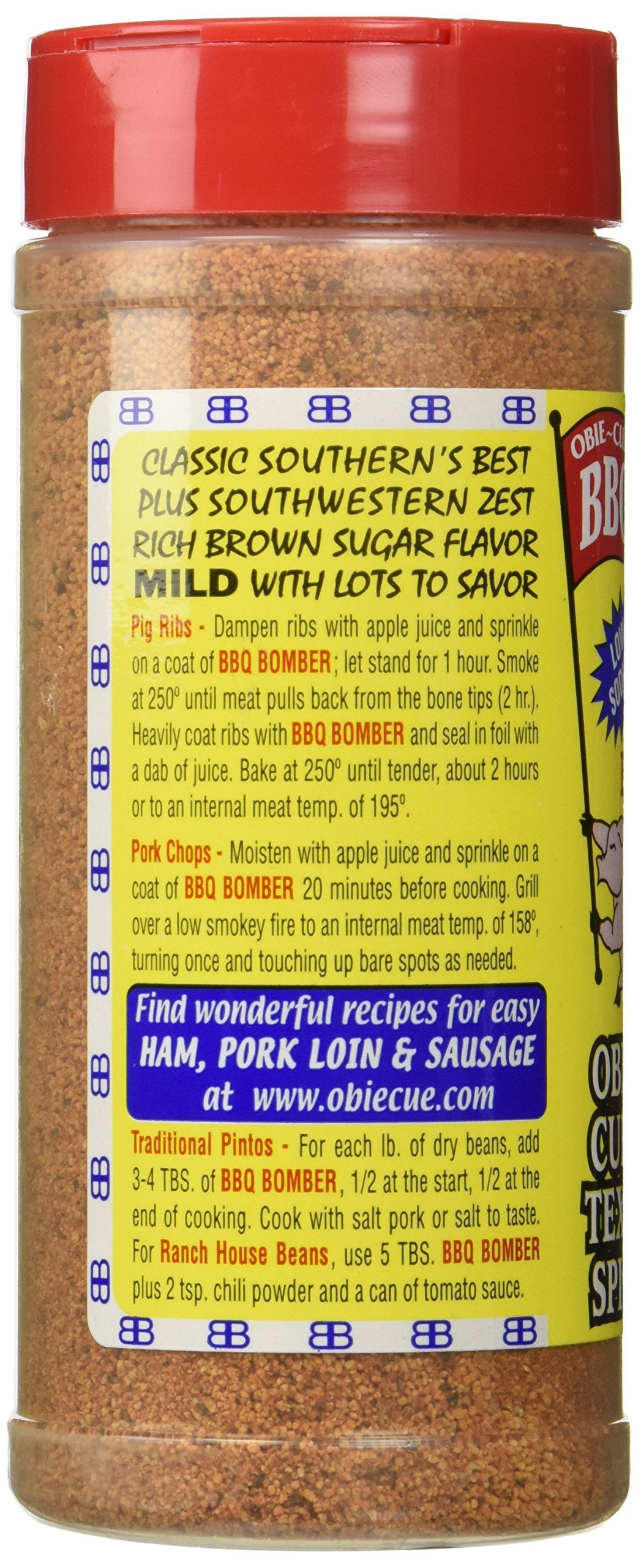 Obie-Cue's BBQ Bomber, Mild Brown Sugar Dry Rub & Bean Seasoning (11.25 oz)
