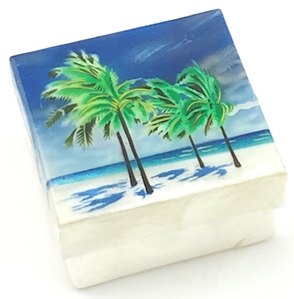 Kubla Craft Beach with Palm Trees Capiz Shell Keepsake Box, 3 Inches Square