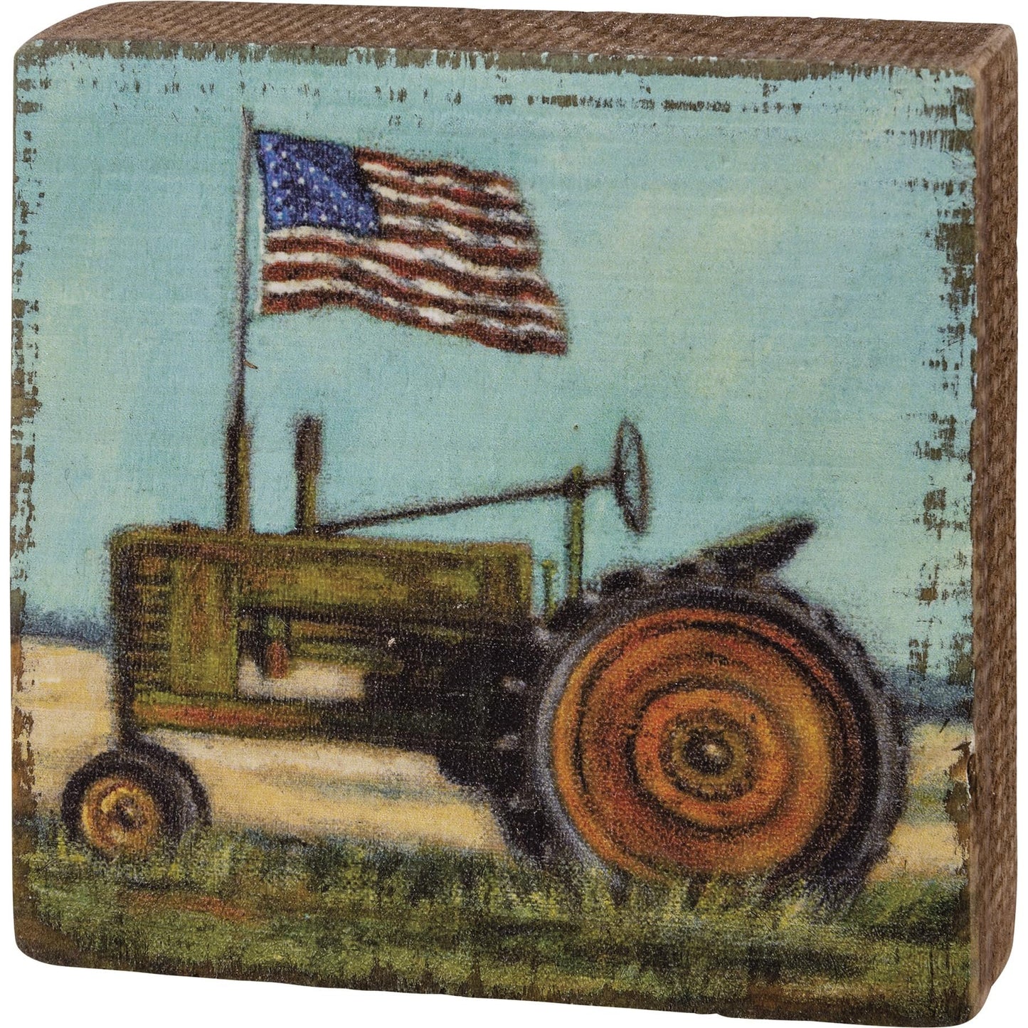 Primitives by Kathy Tractor and Flag Home Décor Block Sign