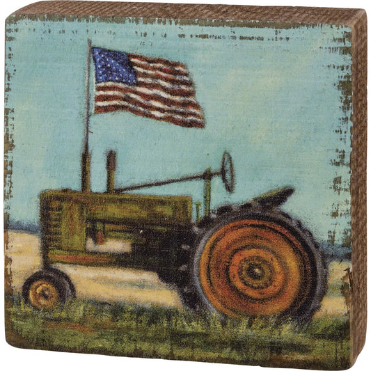 Primitives by Kathy Tractor and Flag Home Décor Block Sign