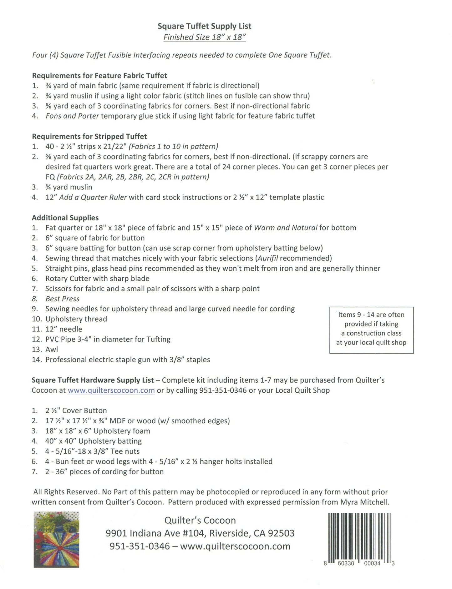 Square Tuffet Pattern with Fusible Interfacing