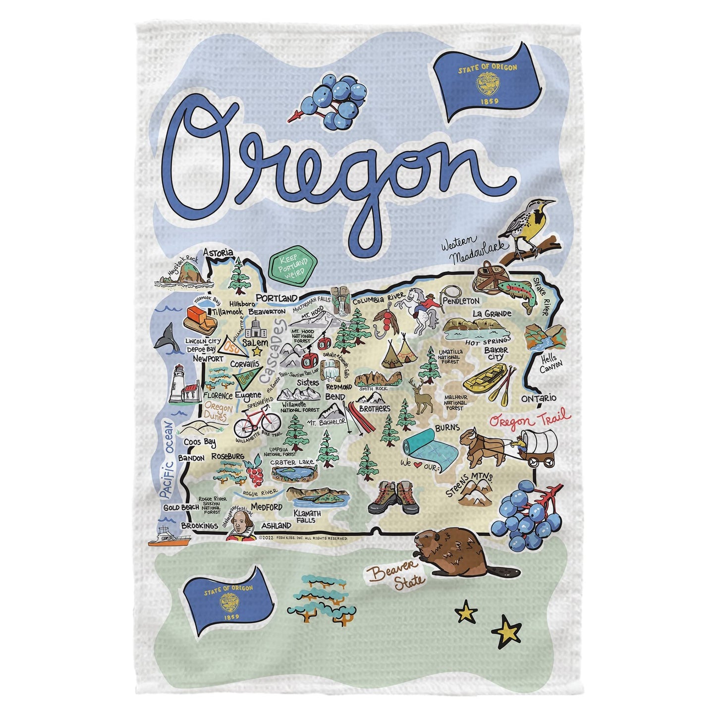 Fish Kiss® 16"x24" Map Dish Towel is of 100% Microfiber Waffle Weave Making it Super Absorbent, Soft & Machine Washable - Map Kitchen Towel,Map Dish Cloth is Multi Purpose