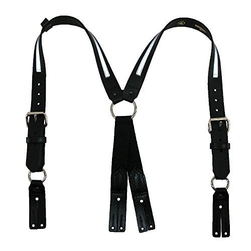 Boston Leather Leather Reflective Button End Fireman Work Suspenders, Black