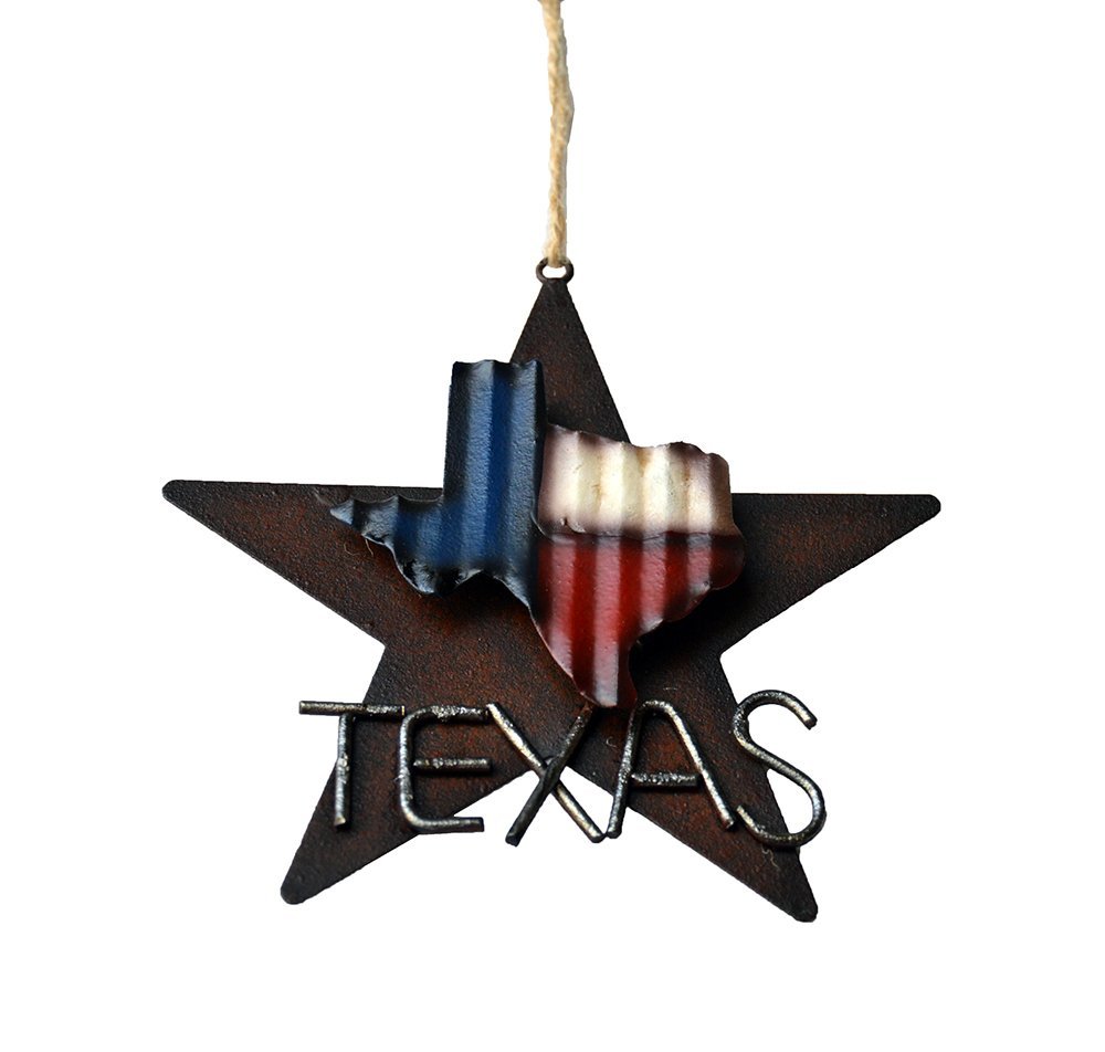 Deleon Collections Western Rustic Lone Star 3-D Texas Map Christmas Ornament - Metal/Tin - or Tree or Wall Hanging