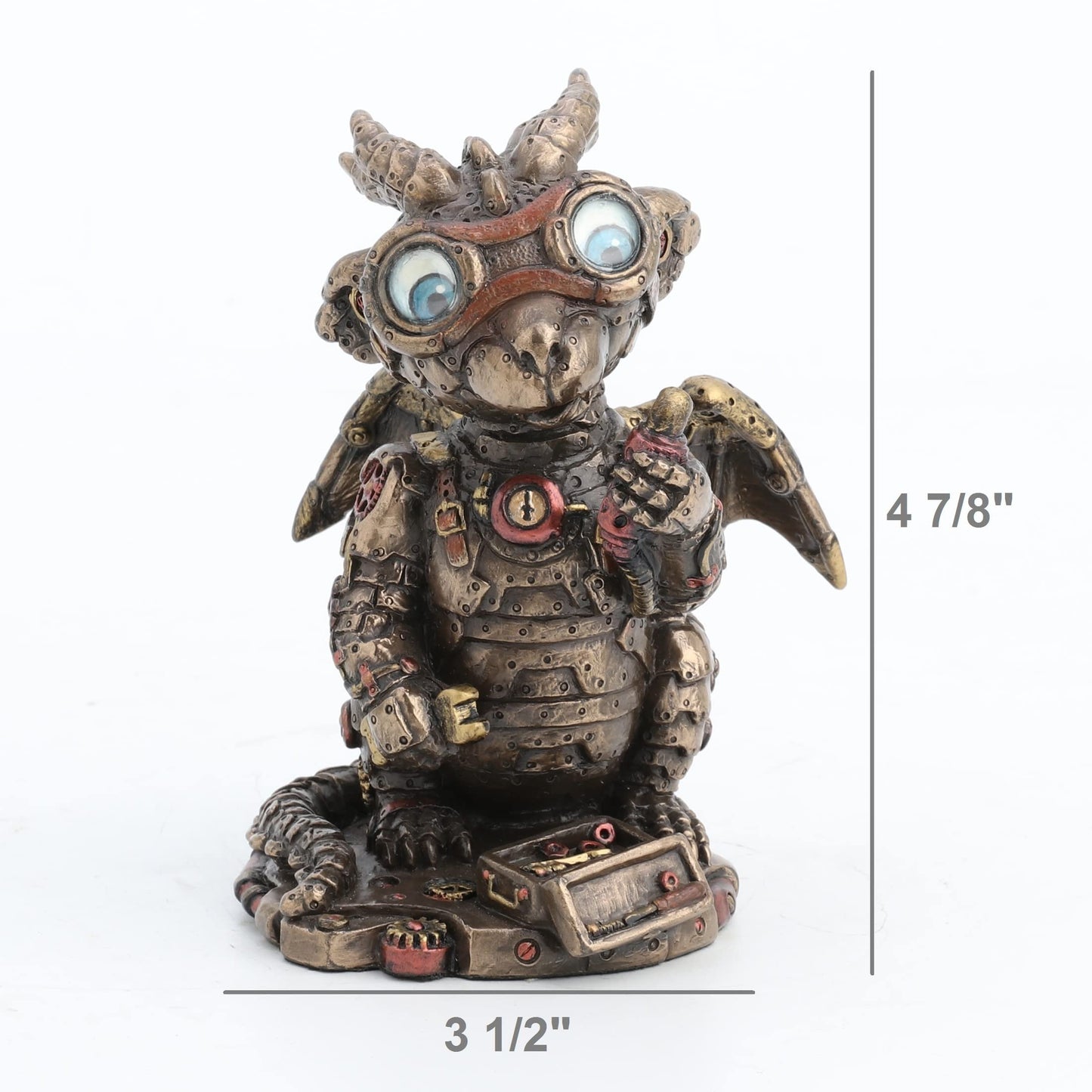 Veronese Design Steampunk Dragon Tinkerer w/Goggles Mechanical Gear Resin Figurine Bronze Finish