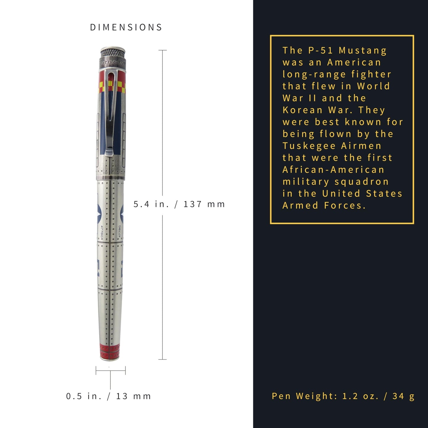 Retro 51 Tornado Fountain Pen - P-51 Mustang Edition, Extra Fine Nib - Collector's Item & Writing Masterpiece