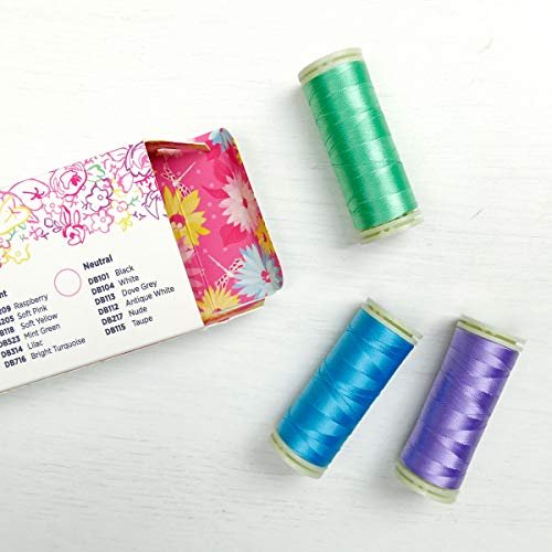 WonderFil Sue Daley Designs Brights Specialty Threads, 6 x 273yd spools 2-Ply 80wt Cottonized Soft Polyester Silk-Like Thread Fine Sewing English Paper Piecing EPP Applique Sewing Stippling Decobob