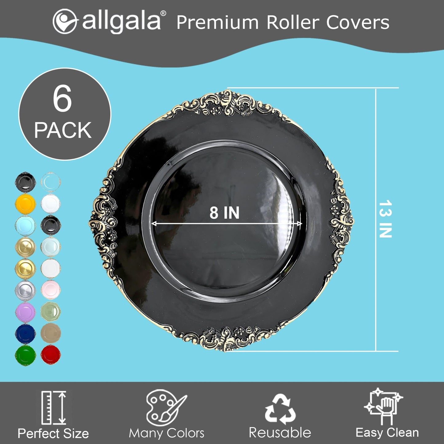 allgala Heavy Quality Round Charger Plates - Elegant Gold Chargers for Dinner Plates