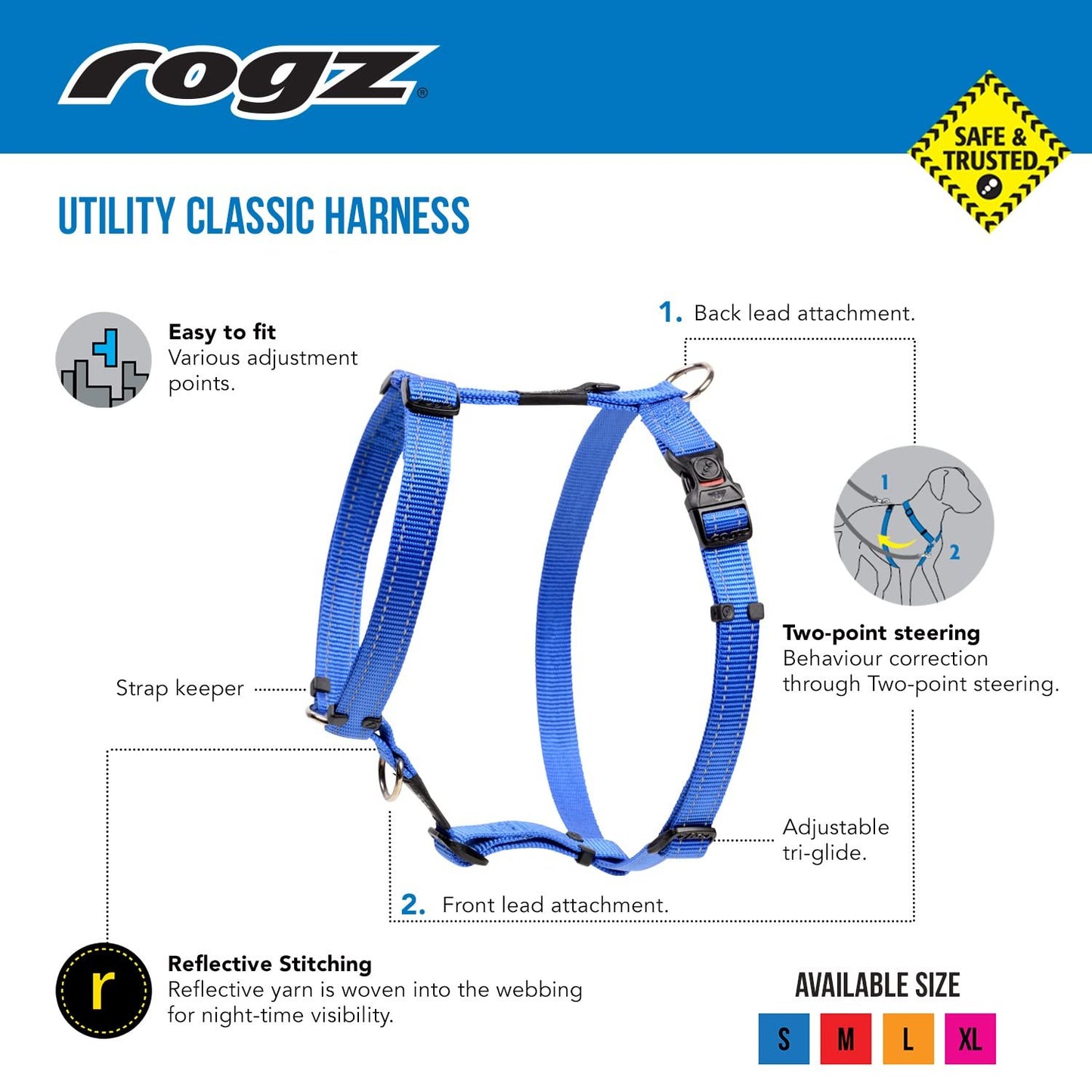 Rogz Utility Large 3/4-Inch Reflective Fanbelt Adjustable Dog H-Harness