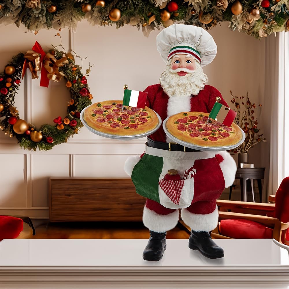 Kurt Adler 11-inch Fabriché™ Chef Santa Holding Two Trays of Pizza