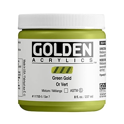 Heavy Body Acrylics by GOLDEN, Green Gold, 8 fl. oz. Jar, Professional Acrylic Paint, Transparent