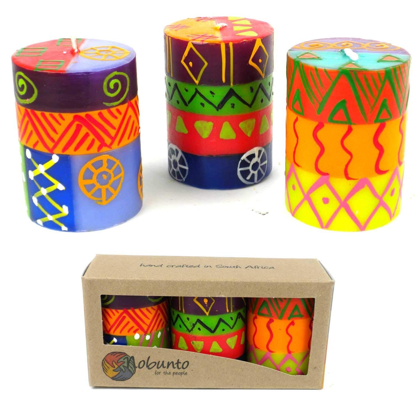 Global Crafts Hand-Painted Unscented Candles in African Designs