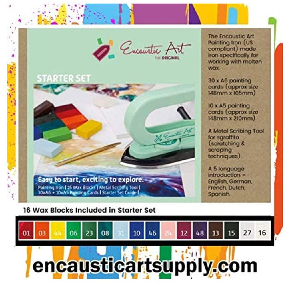 Encaustic Art The Original -Encaustic Starter Kit -Includes Painting Iron, Basic Wax Blocks Set, Cards, & Scribing Tool-Encaustic Painting Supplies