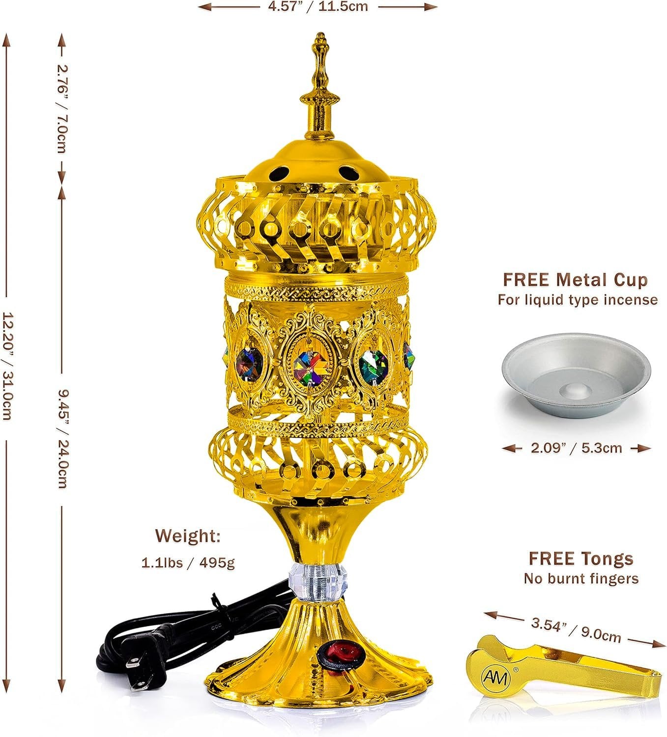 ATTAR MIST Electric Incense Burner - Oud Frankincense Resin Burner Intricate Carousel Large Mabkhara