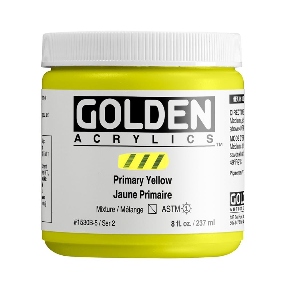 Heavy Body Acrylics by GOLDEN, Primary Yellow, 8 fl. oz. Jar, Professional Acrylic Paint, Semi-Transparent