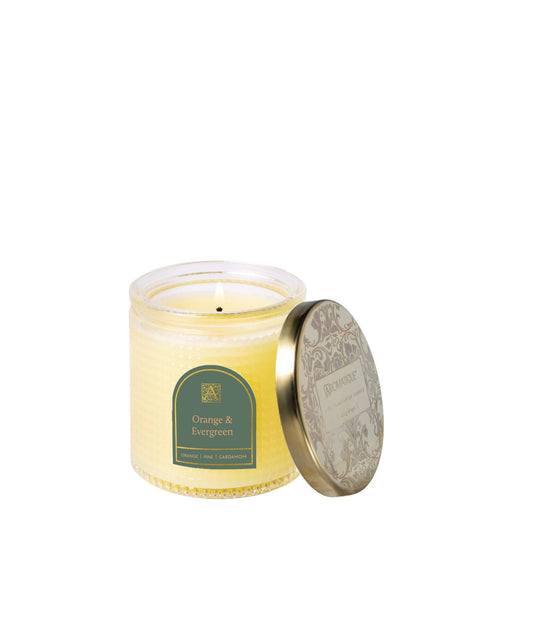Aromatique Orange & Evergreen Scented Jar Candle 6 oz – Textured Glass Candle with Metal Lid, Long Lasting Home Fragrance