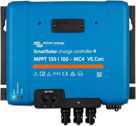 Victron Energy SmartSolar MPPT MC4 Compatible VE. Can Solar Charge Controller (Bluetooth) - Charge Controllers for Solar Panels - 12/24/36/48-Volt