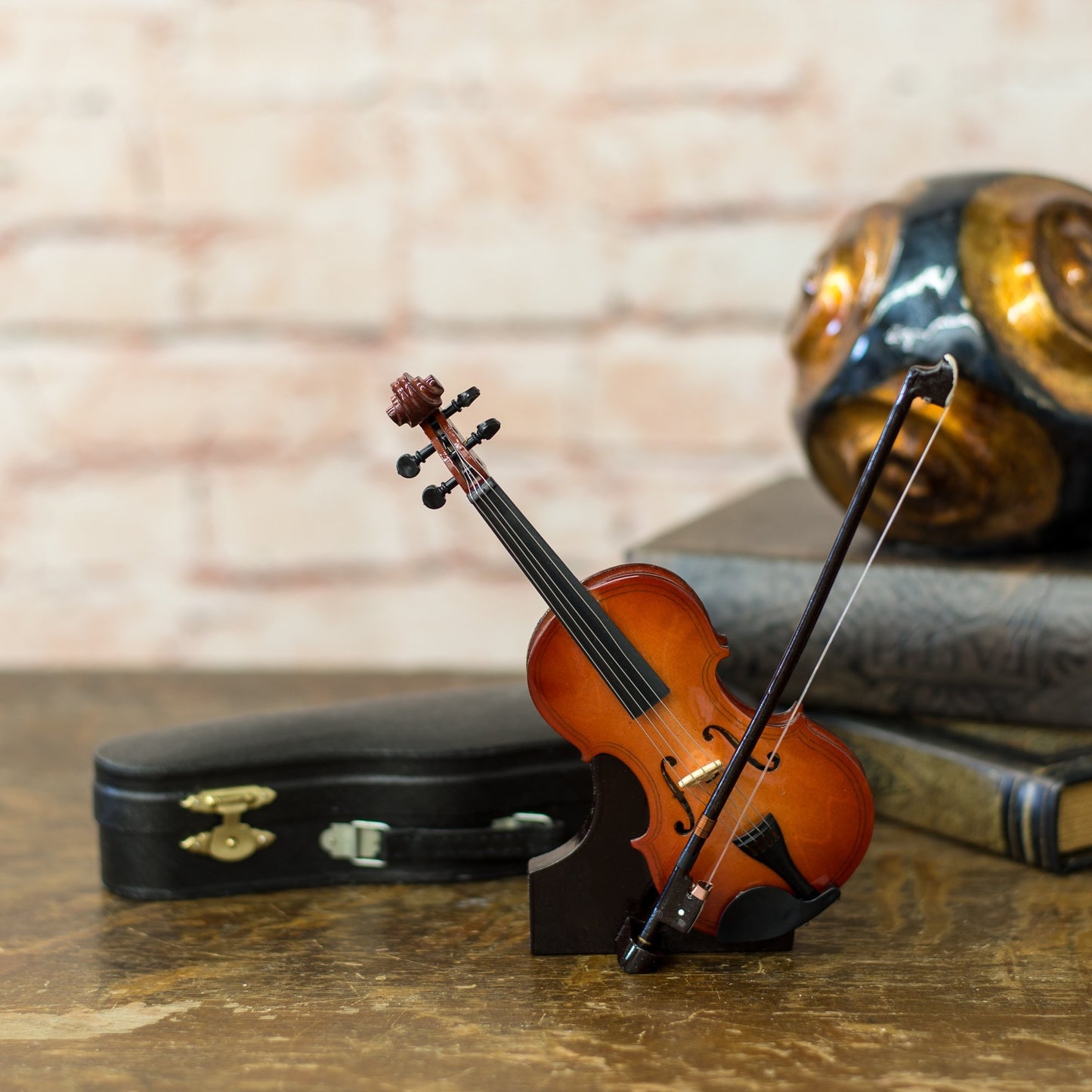 Broadway Gift Co. Intricate Classic Violin Rich Mahogany Tone 3 x 7 Wood Music Box Figurine