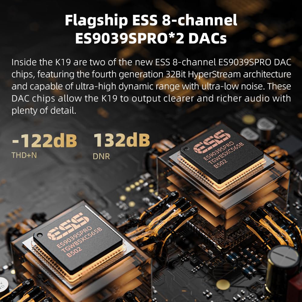 FiiO K19 Dual ES9039SPRO Desktop DAC HiFi Audio DSD512, 31-Band PEQ, XMOS XU-316 for HDMI/Coaxial/Optical Audio Decoder