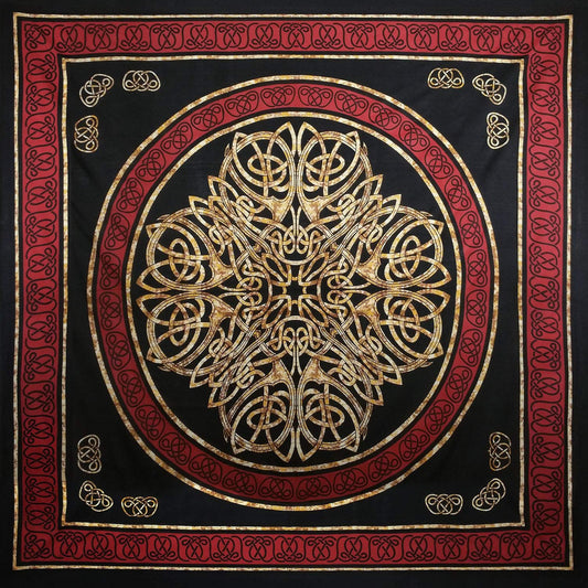 India Arts Cotton Full 88 x 106 inches Celtic Tapestry Wall Hanging Thin Bedspread Bed Sheet Tablecloth Throw Beach Sheet Red Black