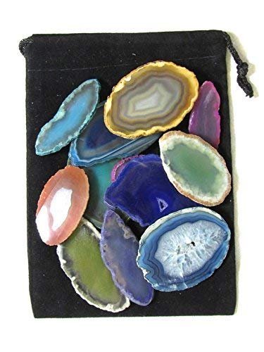 Zentron Crystals Colorful Set of 12 Polished Agate Slices in Velvet Bag