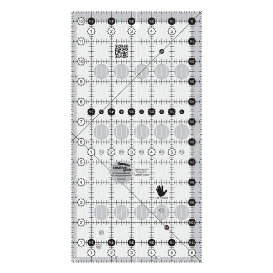 Creative Grids Quilt Ruler 6-1/2in x 12-1/2in Rectangle – CGR612LEFT – Made in USA, Non-Slip Grip Acrylic Quilting, Sewing, Crafting, Patchwork Ruler for Measuring & Cutting Fabric