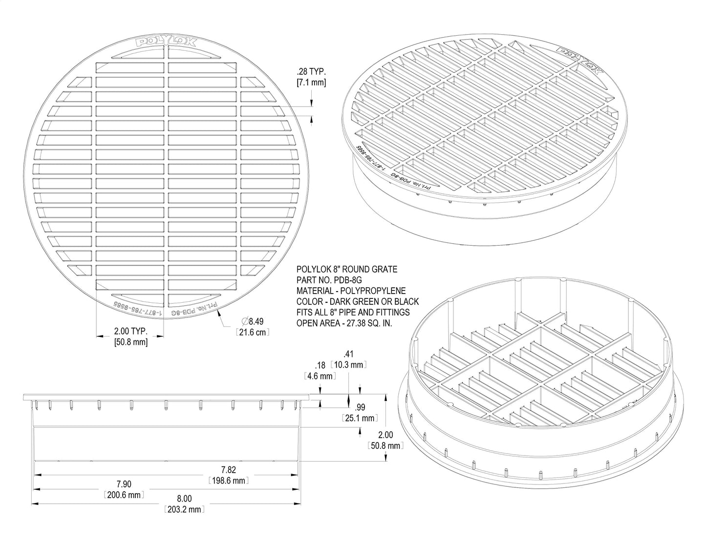 Polylok 8" Pipe Grate (Black)