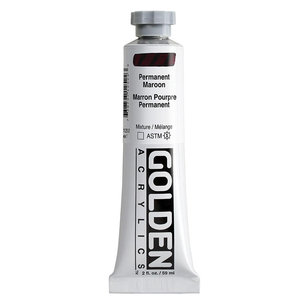 GOLDEN Heavy Body Acrylics, Permanent Maroon, 2 fl. oz. Tube, Professional Acrylic Paint, Transparent