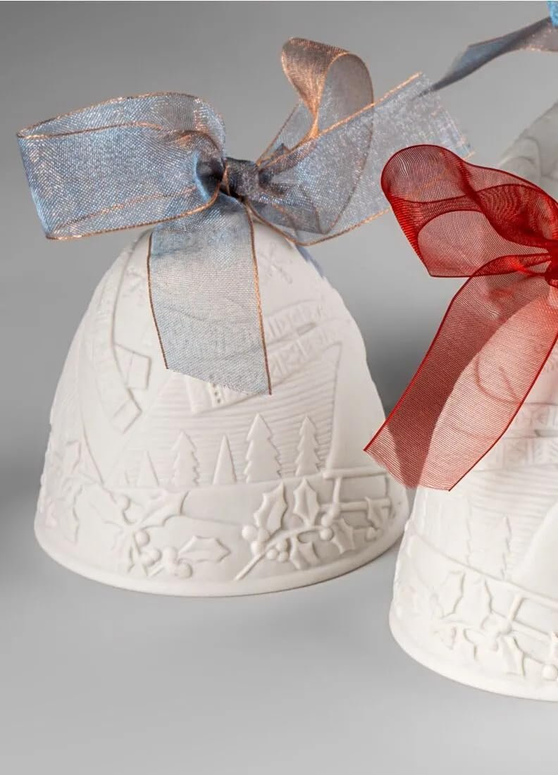 LLADRÓ Christmas Bell Year 2024 Blue. Decorative Ornament in Matte Porcelain with Blue Details. Porcelain Christmas Bell #18478