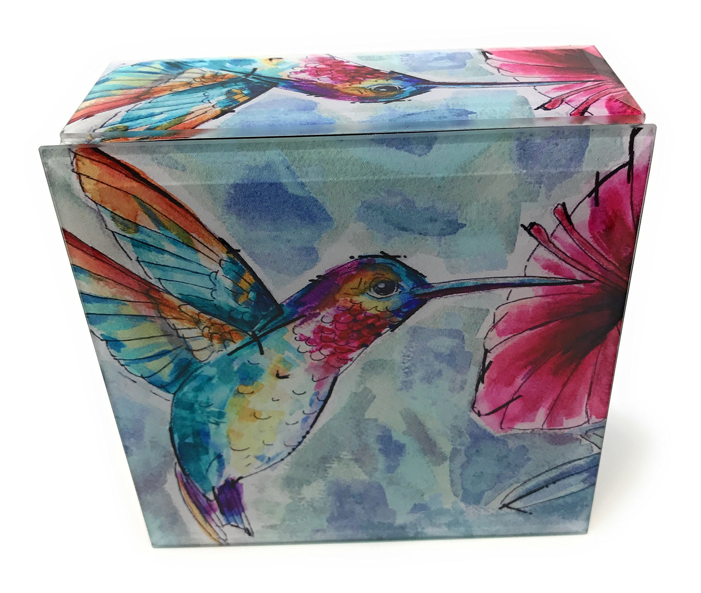 Glass Keepsake Jewelry Box (Watercolor Hummingbird I)