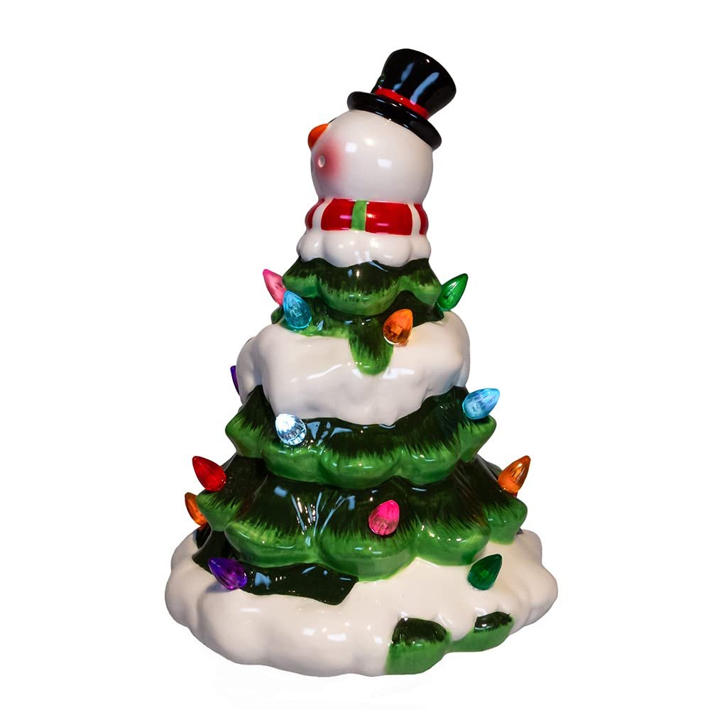 Kurt S. Adler Kurt Adler 9-Inch Battery Operated Ceramic Light-Up Snowman Tree Table Piece, Green