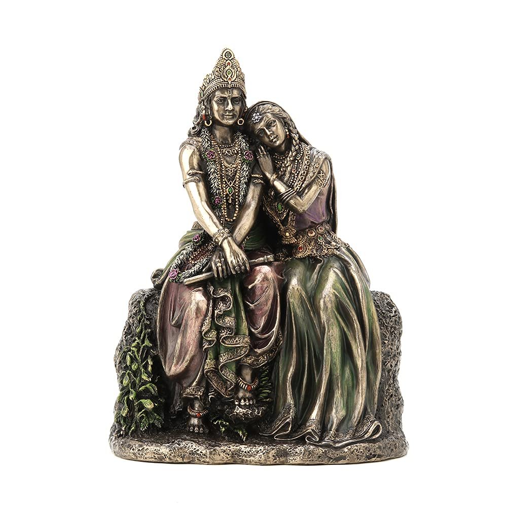 Veronese Design 6 3/4" Tall Radha Leaning On Krisna Cold Cast Bronzed Resin Sculpture Hindu God Figurine