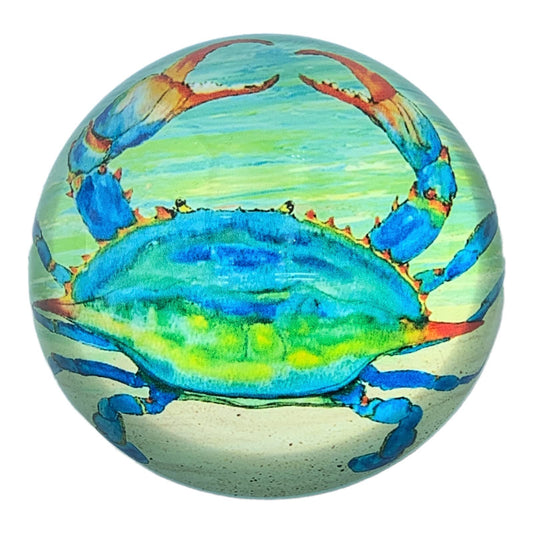 Value Arts Chesapeake Blue Crab Paperweight, Glass Dome, Gift Box, 3" Diameter