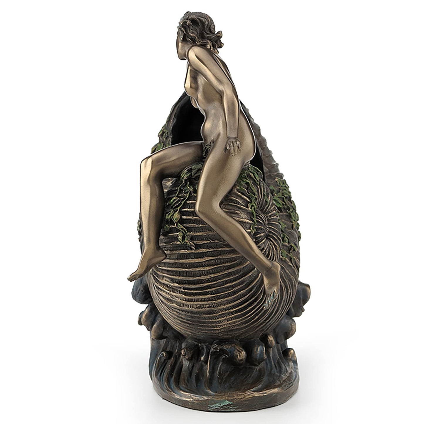 Veronese Design 9 5/8 Art Nouveau Nude Ldy Sitting On Nautilus Shell Container Resin Sculpture Bronze Finish