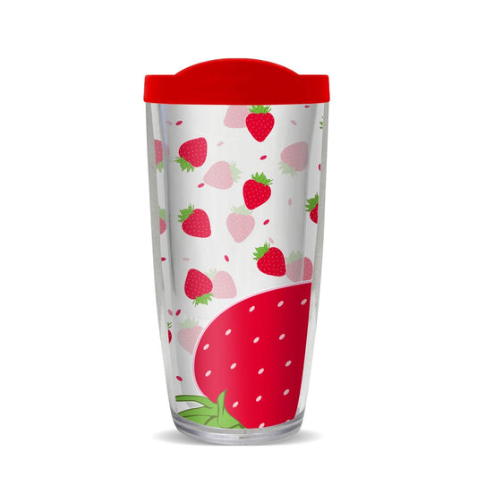 Strawberry Burst 16 Oz Travel Tumbler with Red Lid | Strawberry Fruit Drinking Cup|Double Wall Tumblers | BPA Free Vacuum Insulated Tumbler