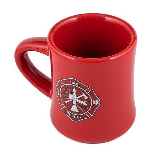 Fire Rescue Maltese Cross Firefighters Decal Red Stoneware Diner Mug - Holds 10 Ounces by Cornell