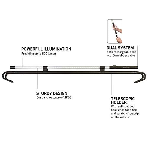SCANGRIP LINE Light Bonnet C+R, Rechargeable LED Work Light, 1400 Lumen, Removable Cord, Telescopic Holder, Compact Design, Illumination of The Entire Engine Bay, Avoid Blinding, Waterproof (IP65)