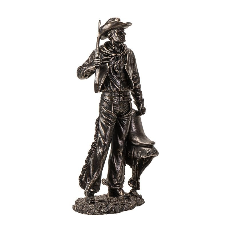 Pacific Giftware Bronze Accent Cowboy Figurine with Rifle Gun and Saddle Western Decor Statue for Home or Office, Detailed Western Statue Decor Piece 17 Inches
