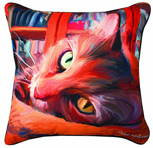 Manual Yellow Kitty that Reads Paws and Whiskers Decorative Square Pillow, 18-Inch