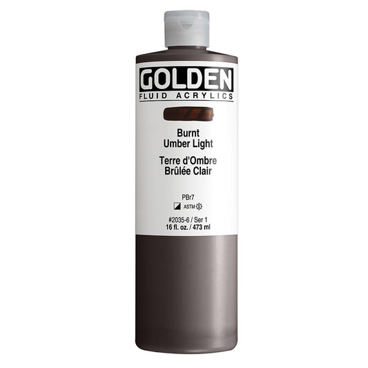 GOLDEN Fluid Acrylics, Burnt Umber Light, 16 fl. oz. Bottle, Professional Acrylic Paint, Semi-Opaque