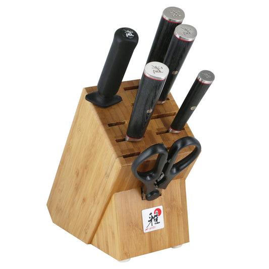 Miyabi Kaizen II Japanese 7-pc Knife Set, Complete Kitchen Knife Set, Black Pakkawood Handle, 48-Layer Flower Damascus Pattern, Handcrafted in Seki, Japan